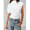 image:imageGORGLITTER Womens Dolman Short Sleeve T Shirts Mock Neck Ruched Cinched Waist Business Casual Old Money Clothes TopsWhite