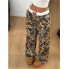 image:imageGORGLITTER Womens Double Waisted Camo Wide Leg Sweatpants Camouflage Baggy Trouser Workout Streetwear Track PantsArmy Green Camo