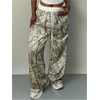 image:imageGORGLITTER Womens Double Waisted Camo Wide Leg Sweatpants Camouflage Baggy Trouser Workout Streetwear Track PantsGreen