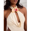image:imageGORGLITTER Womens Draped Halter Tops Cowl Neck 3D Flower Floral Backless Concert Going Out Camisole OutfitsApricot