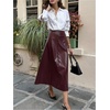 image:imageGORGLITTER Womens Faux Leather Maxi Skirt High Waisted Flared Fall Business Casual Work A Line Long SkirtsBurgundy