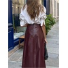 image:imageGORGLITTER Womens Faux Leather Maxi Skirt High Waisted Flared Fall Business Casual Work A Line Long SkirtsBurgundy