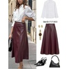 image:imageGORGLITTER Womens Faux Leather Maxi Skirt High Waisted Flared Fall Business Casual Work A Line Long SkirtsBurgundy