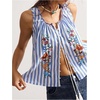 image:imageGORGLITTER Womens Floral Embroidered Tops Y2K Sleeveless Scoop Neck Button Down Tank Top Summer Graphic Going Out TopBlue