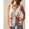 image:imageGORGLITTER Womens Floral Embroidered Tops Y2K Sleeveless Scoop Neck Button Down Tank Top Summer Graphic Going Out TopWhite