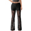 image:imageGORGLITTER Womens Floral Lace Bell Bottom Pants Sheer Mesh Flare Leg Sexy Y2K Skinny Leggings TrousersBlack