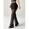 image:imageGORGLITTER Womens Floral Lace Bell Bottom Pants Sheer Mesh Flare Leg Sexy Y2K Skinny Leggings TrousersBlack