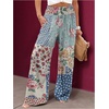 image:imageGORGLITTER Womens Floral Patchwork Pants Boho Wide Leg Colorblock High Waisted Vacation Trousers Beach PantsBlue