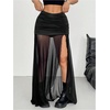 image:imageGORGLITTER Womens Goth Mesh Maxi Skirt Y2k High Slit Ruched Sheer Low Rise Bodycon Long Skirts Rave Gothic OutfitsBlack