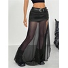 image:imageGORGLITTER Womens Goth Mesh Maxi Skirt Y2k High Slit Ruched Sheer Low Rise Bodycon Long Skirts Rave Gothic OutfitsBlack