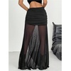 image:imageGORGLITTER Womens Goth Mesh Maxi Skirt Y2k High Slit Ruched Sheer Low Rise Bodycon Long Skirts Rave Gothic OutfitsBlack