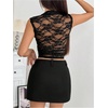 image:imageGORGLITTER Womens Gothic Lace Rave Festival Tank Top Y2K Goth Mesh Sleeveless Mock Neck See Through Going Out Crop TopBlack