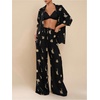 image:imageGORGLITTER Womens Graphic Baggy Pants Embroideried Beach Vacation Wide Leg Drawstring High Waist Straight Leg TrousersBlack
