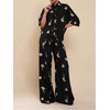 image:imageGORGLITTER Womens Graphic Baggy Pants Embroideried Beach Vacation Wide Leg Drawstring High Waist Straight Leg TrousersBlack