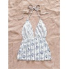 image:imageGORGLITTER Womens Graphic Tie Front Halter Tops Deep V Sleeveless Boho Babydoll Top Beach Vacation ClothesBlue
