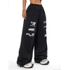 image:imageGORGLITTER Womens Graphic Y2K Baggy Stacked Sweatpants Letter Wide Leg Sweat Pants Drawstring Straight PantBlack