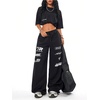 image:imageGORGLITTER Womens Graphic Y2K Baggy Stacked Sweatpants Letter Wide Leg Sweat Pants Drawstring Straight PantBlack