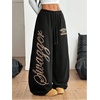 image:imageGORGLITTER Womens Graphic Y2K Baggy Stacked Sweatpants Letter Wide Leg Sweat Pants Drawstring Straight PantBlack Letter