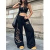 image:imageGORGLITTER Womens Graphic Y2K Baggy Stacked Sweatpants Letter Wide Leg Sweat Pants Drawstring Straight PantBlack Letter