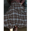 image:imageGORGLITTER Womens Grunge Plaid Maxi Skirt Casual Dressy Flowy Gingham High Waist Patchwork Western A Line Midi SkirtsBlue and Brown