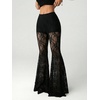 image:imageGORGLITTER Womens Lace Bell Bottom Pants Mesh Flare Leg High Waisted Sheer Sexy Gothic Leggings TrousersBlack D