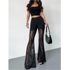 image:imageGORGLITTER Womens Lace Going Out Pants Flare Mesh High Waisted Sexy Sheer Bell Bottom Trousers Leggings Rave OutfitsBlack Sheer