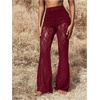 image:imageGORGLITTER Womens Lace Going Out Pants Flare Mesh High Waisted Sexy Sheer Bell Bottom Trousers Leggings Rave OutfitsBurgundy1
