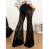 image:imageGORGLITTER Womens Lace Mesh Bell Bottom Rave Pants High Waisted Sexy Sheer Gothic Flared Leggings Trousers