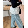image:imageGORGLITTER Womens Lace Micro Mini Skirt Boho Layered Ruffle Hem Tie Side Coquette Fairy Short Skirt Pants AccessoriesWhite