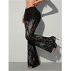 image:imageGORGLITTER Womens Lace Sexy Pants Sheer Mesh Y2k Flare Leggings Goth Elastic Low Waisted Long Going Out TrousersBlack