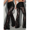 image:imageGORGLITTER Womens Lace Sexy Pants Sheer Mesh Y2k Flare Leggings Goth Elastic Low Waisted Long Going Out TrousersBlack