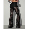 image:imageGORGLITTER Womens Lace Sexy Pants Sheer Mesh Y2k Flare Leggings Goth Elastic Low Waisted Long Going Out TrousersBlack