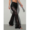 image:imageGORGLITTER Womens Lace Sexy Pants Sheer Mesh Y2k Flare Leggings Goth Elastic Low Waisted Long Going Out TrousersBlack