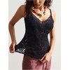 image:imageGORGLITTER Womens Lace Tank Top V Neck Cropped Spaghetti Strap Layered Sheer Sleeveless Camisole Going Out TopsBlack