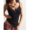 image:imageGORGLITTER Womens Lace Tank Top V Neck Cropped Spaghetti Strap Layered Sheer Sleeveless Camisole Going Out TopsBlack