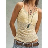 image:imageGORGLITTER Womens Lace Tank Top V Neck Cropped Spaghetti Strap Layered Sheer Sleeveless Camisole Going Out TopsYellow