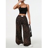 image:imageGORGLITTER Womens Leopard Cheetah Sweatpants Wide Leg High Waisted Baggy Track Pants Y2K Trousers StreetwearCoffee Brown