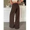 image:imageGORGLITTER Womens Low Rise Dress Pants Business Casual Wide Leg Trousers Work Dressy Low Waisted Straight Slacks PantsBrown