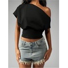 image:imageGORGLITTER Womens Off The Shoulder Crop Tops Cinched Waist Y2K Going Out Top Dolman Short Sleeve 2026 Summer TrendyBlack