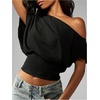 image:imageGORGLITTER Womens Off The Shoulder Crop Tops Cinched Waist Y2K Going Out Top Dolman Short Sleeve 2026 Summer TrendyBlack
