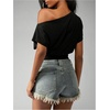 image:imageGORGLITTER Womens Off The Shoulder Crop Tops Cinched Waist Y2K Going Out Top Dolman Short Sleeve 2026 Summer TrendyBlack