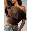 image:imageGORGLITTER Womens Off The Shoulder Crop Tops Cinched Waist Y2K Going Out Top Dolman Short Sleeve 2026 Summer TrendyMocha Brown