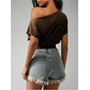 image:imageGORGLITTER Womens Off The Shoulder Crop Tops Cinched Waist Y2K Going Out Top Dolman Short Sleeve 2026 Summer TrendyMocha Brown