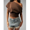 image:imageGORGLITTER Womens Off The Shoulder Crop Tops Cinched Waist Y2K Going Out Top Dolman Short Sleeve 2026 Summer TrendyMocha Brown