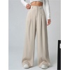 image:imageGORGLITTER Womens Office Work Wide Leg Fly Pleated Dress Pants Zipper High Waisted Loose TrousersApricot