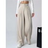 image:imageGORGLITTER Womens Office Work Wide Leg Fly Pleated Dress Pants Zipper High Waisted Loose TrousersApricot