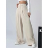 image:imageGORGLITTER Womens Office Work Wide Leg Fly Pleated Dress Pants Zipper High Waisted Loose TrousersApricot