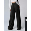 image:imageGORGLITTER Womens Office Work Wide Leg Fly Pleated Dress Pants Zipper High Waisted Loose TrousersBlack