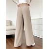 image:imageGORGLITTER Womens Office Work Wide Leg Fly Pleated Dress Pants Zipper High Waisted Loose TrousersKhaki