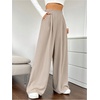 image:imageGORGLITTER Womens Office Work Wide Leg Fly Pleated Dress Pants Zipper High Waisted Loose TrousersKhaki